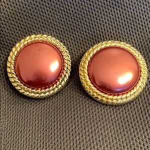 Vintage Pink and Gold Clip On Earrings